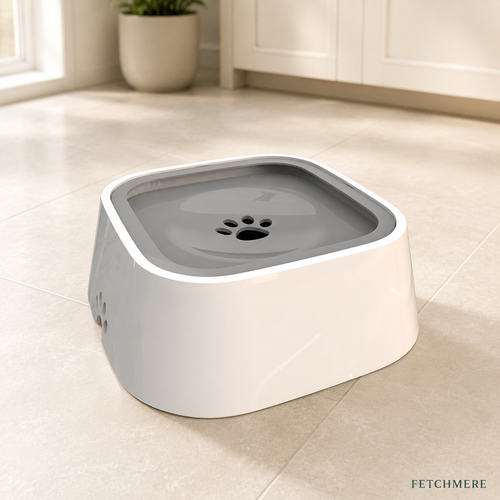 Cream and grey no-spill dog water bowl with floating disc