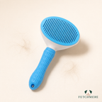 Blue and white self-cleaning slicker brush for dogs