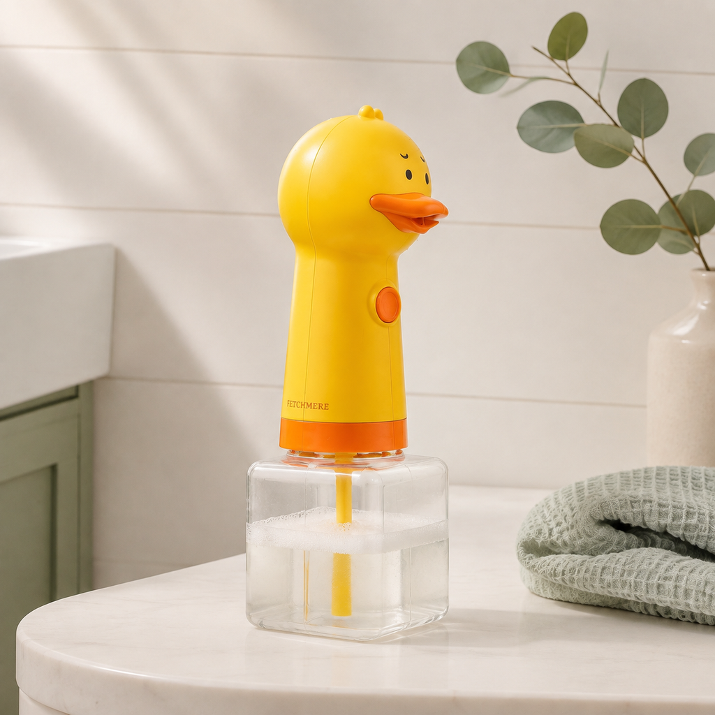 Yellow and orange Fetchmere automatic dog shampoo foam sprayer