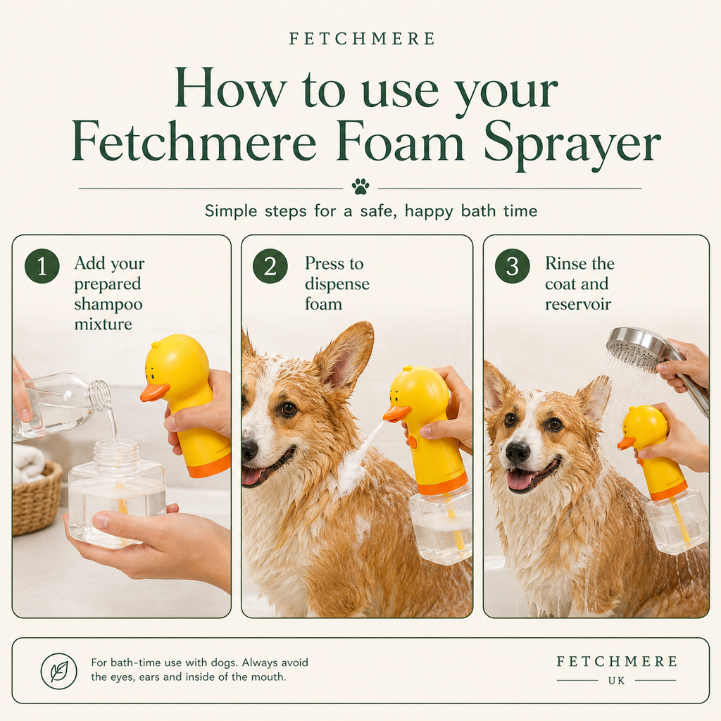 How to use the Fetchmere dog shampoo foam sprayer