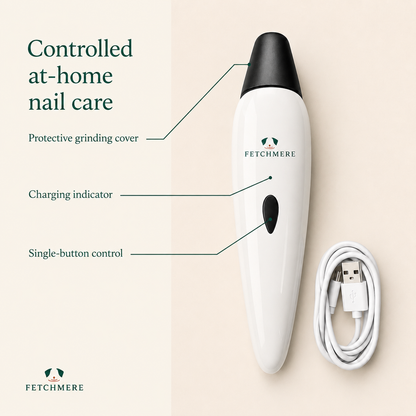 Fetchmere rechargeable dog nail grinder visible feature breakdown