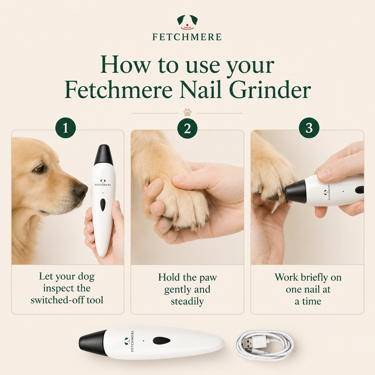 How to use the Fetchmere rechargeable dog nail grinder