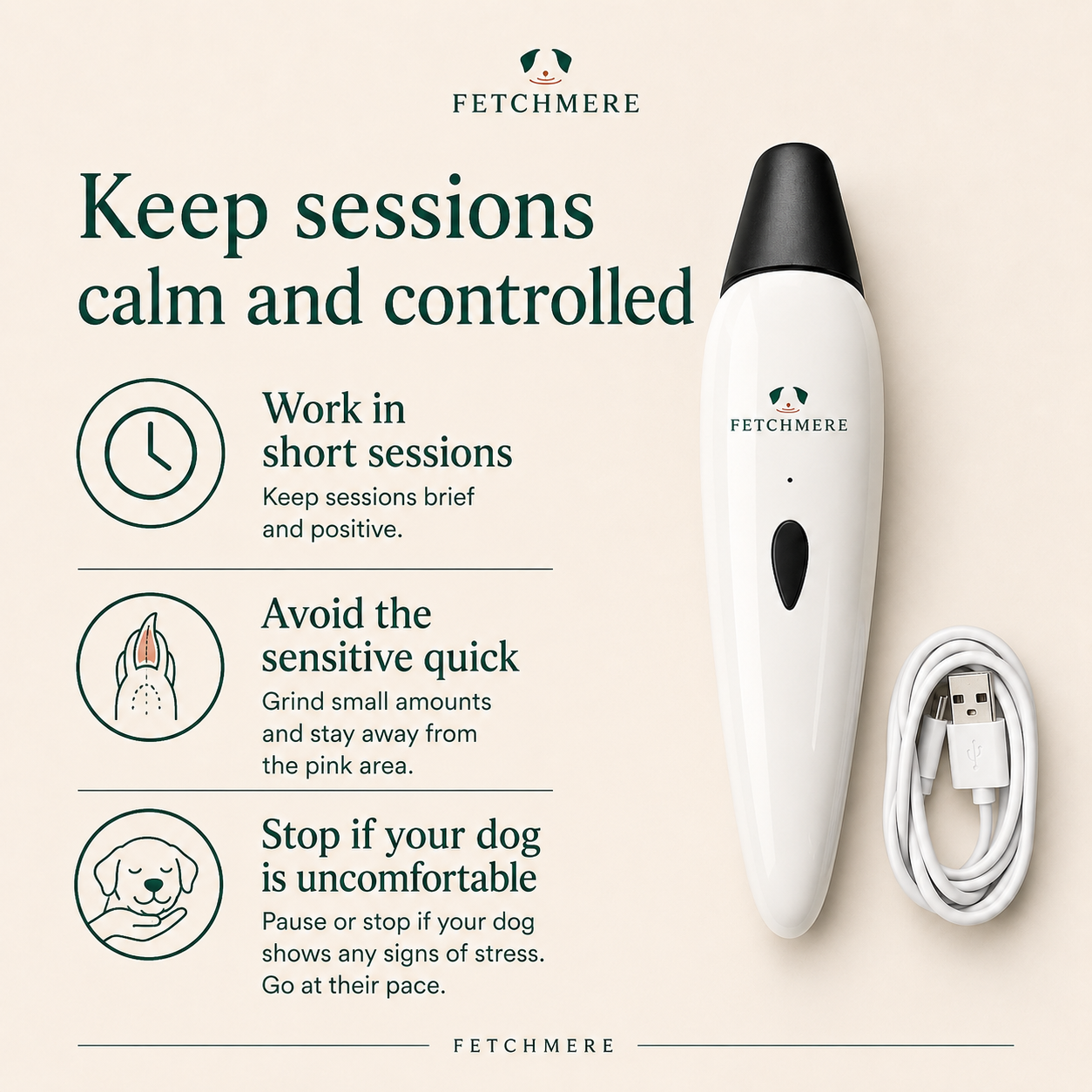Fetchmere rechargeable dog nail grinder safety guidance