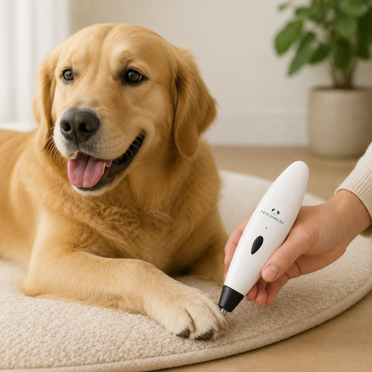 Fetchmere rechargeable dog nail grinder used for gentle home grooming