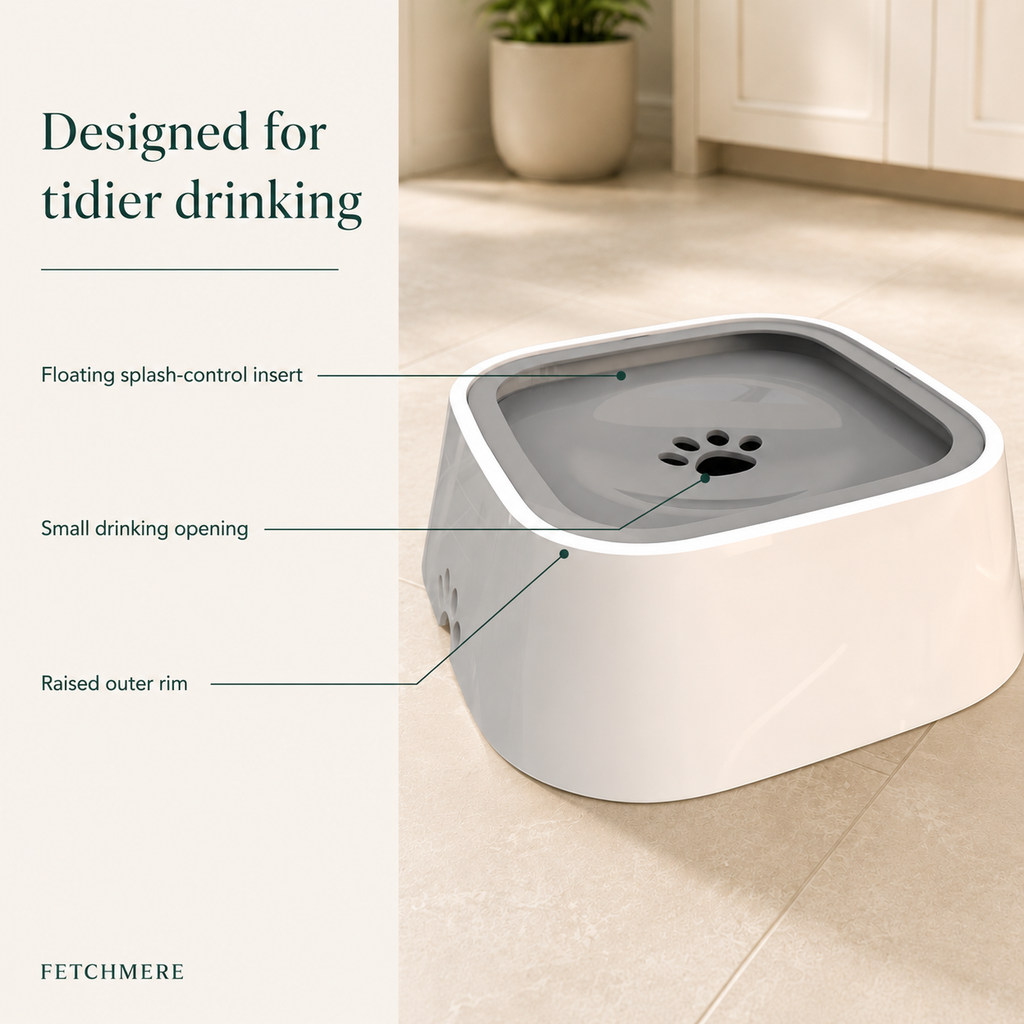 Fetchmere no spill dog water bowl visible feature breakdown