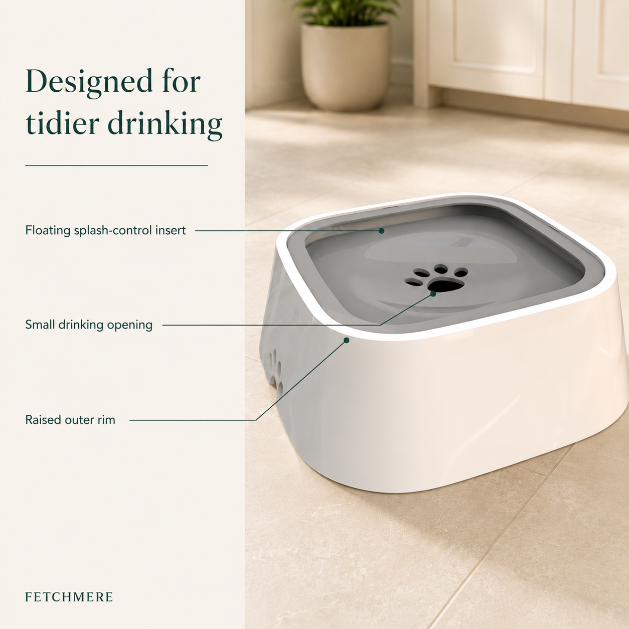 Fetchmere no spill dog water bowl visible feature breakdown