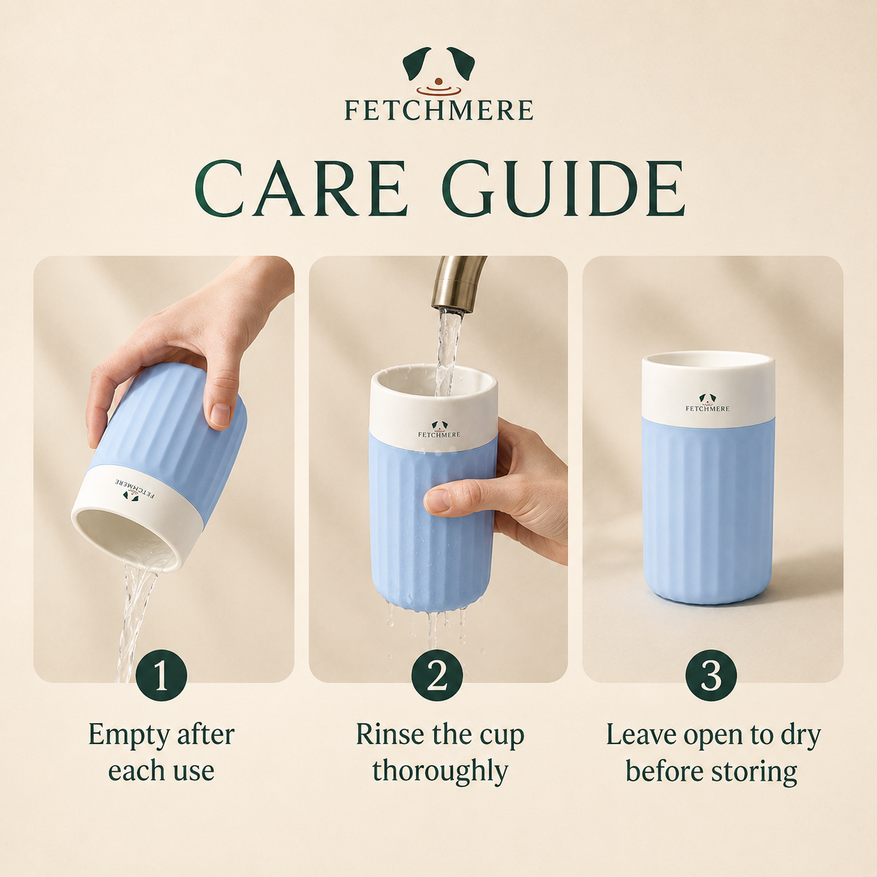 Fetchmere dog paw cleaner cup care guide