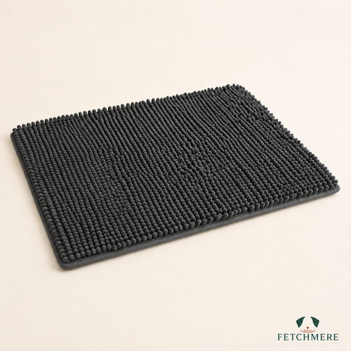 Charcoal chenille dog paw-drying floor mat