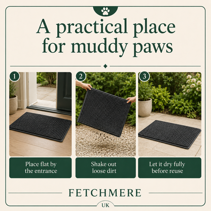 Fetchmere dog paw drying mat placement and care guide
