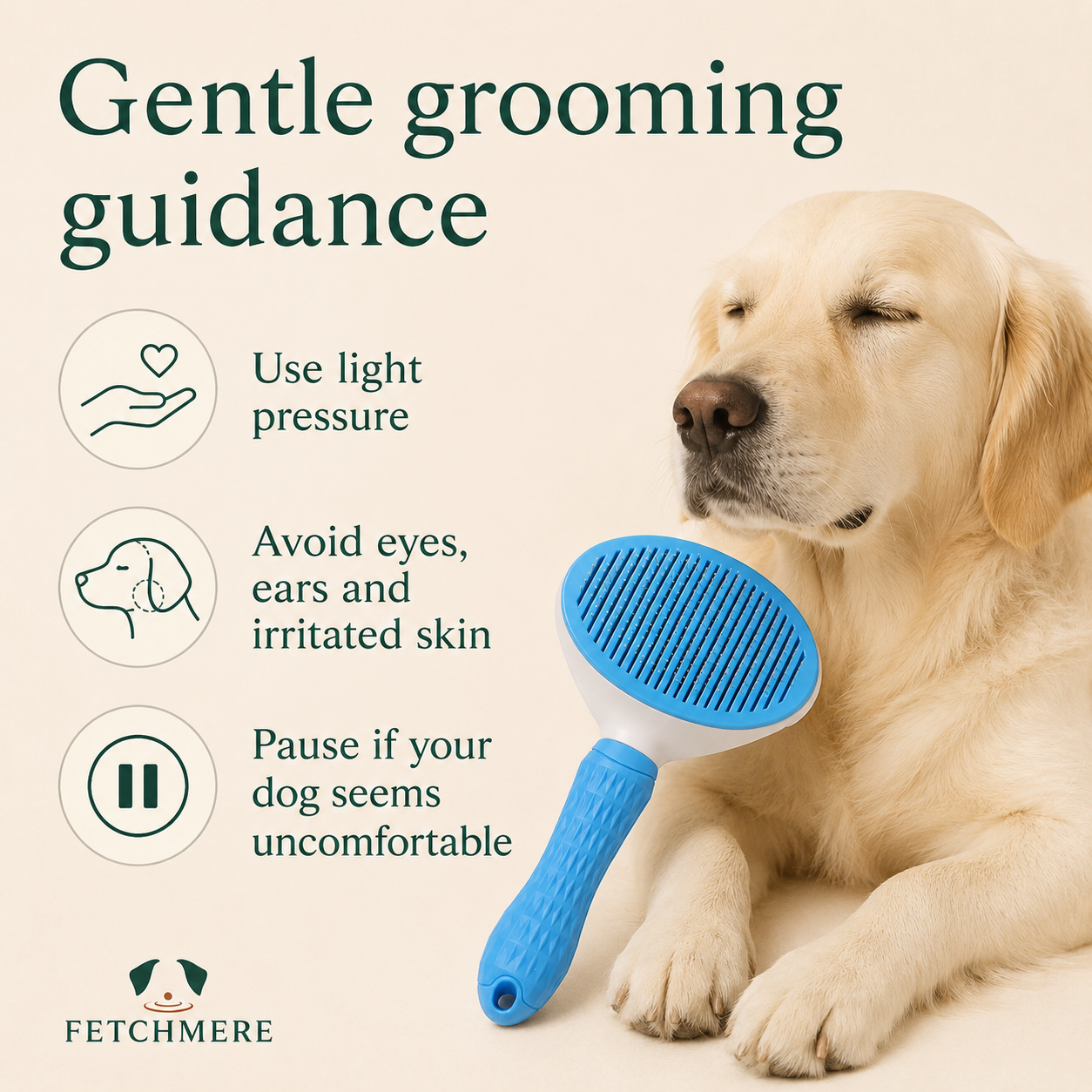 Fetchmere slicker brush safe grooming guidance