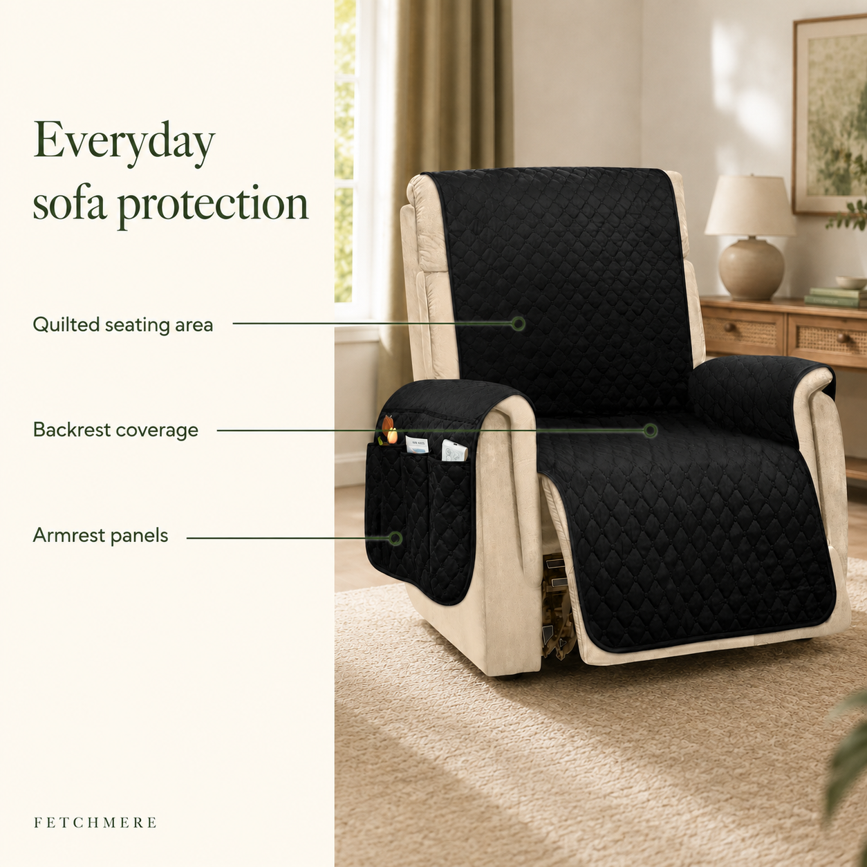 Fetchmere dog sofa cover visible feature breakdown